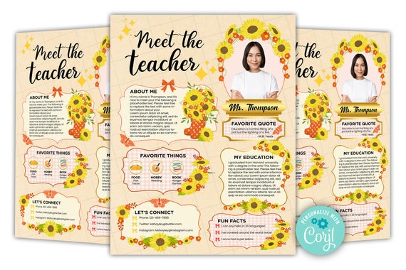 Editable Meet The Teacher Flyer Template, Meet the Teacher Newsletter Yellow and Orange Design Parent Communication Form with Photo Il_570xn