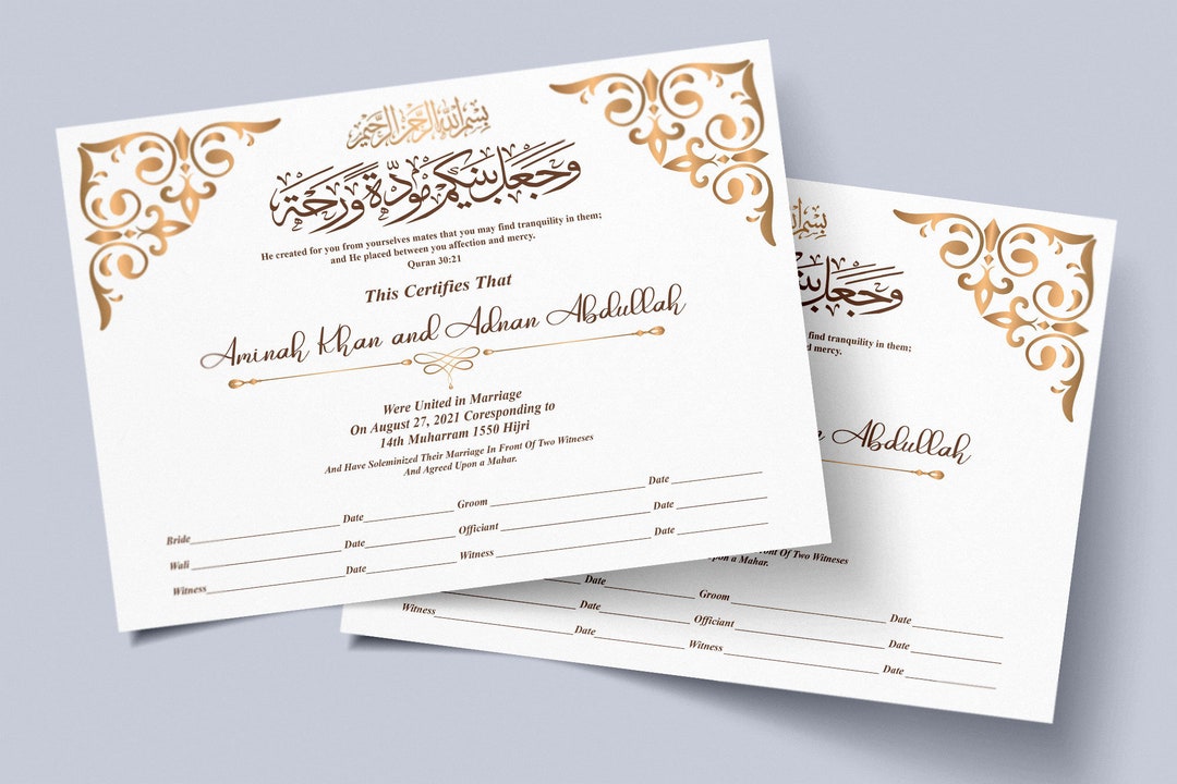 Editable Islamic Marriage Certificate Template, DIY Nikah Template