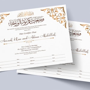 Editable Islamic Marriage Certificate Template, DIY Nikah Template Landscape Orientation, Gold Nikkah Certificate