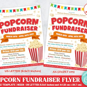 Editable Popcorn Fundraiser Flyer, School Pto Pta Church Fundraiser Event Charity Benefit, Popcorn Sale Marketing Flyer, Instant Download
