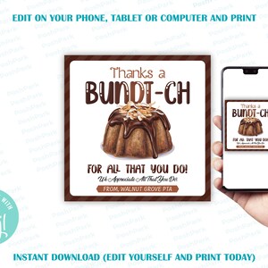 Editable Bundt Cake Tag, Thanks a BUNDT-CH for All That You Do, Bundt ...