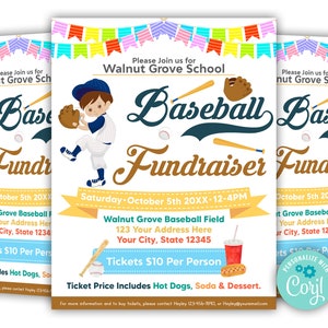 Baseball Fundraiser Flyer, School Benefit Poster, Fundraiser Event, Baseball Trials Flyer, Little League T-Ball Invitation