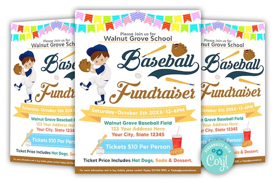 Baseball Fundraiser Flyer, School Benefit Poster, Fundraiser Event, Baseball Trials Flyer, Little League T-Ball Invitation Il_570xn