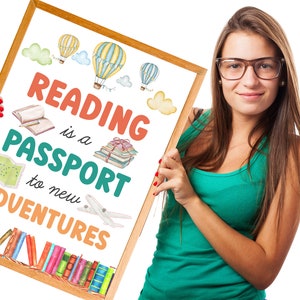 Printable Reading Sign, Downloadable Classroom Reading Nook Sign, Classroom Reading Posters, Reading Is A Passport For New Adventures