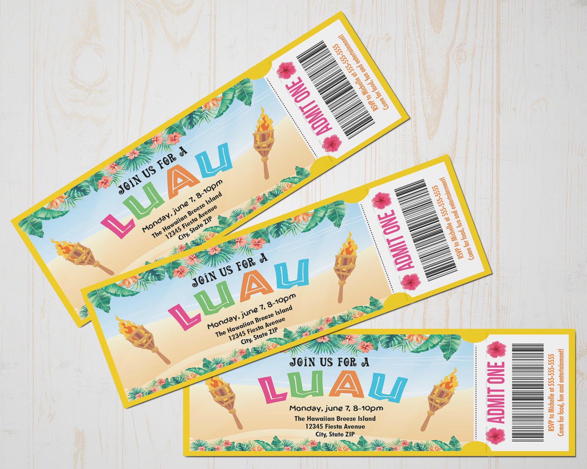 Editable Luau Ticket Invitation Luau Party Invitations Etsy
