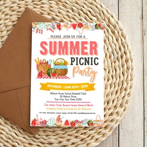 Editable Summer Picnic Party Invitation, School Summer Picnic Invite ...