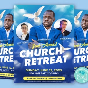 DIY Church Flyer Template, Blue Church Flyer EDITABLE