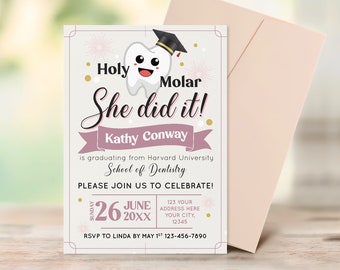 Editable Dental Graduation Invitation Template for Her, Holy Molar Graduation Invitation