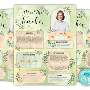 Meet the Teacher Editable Greenery Template, Photo Teacher Letter, Teacher Newsletter, Parent Communication Form