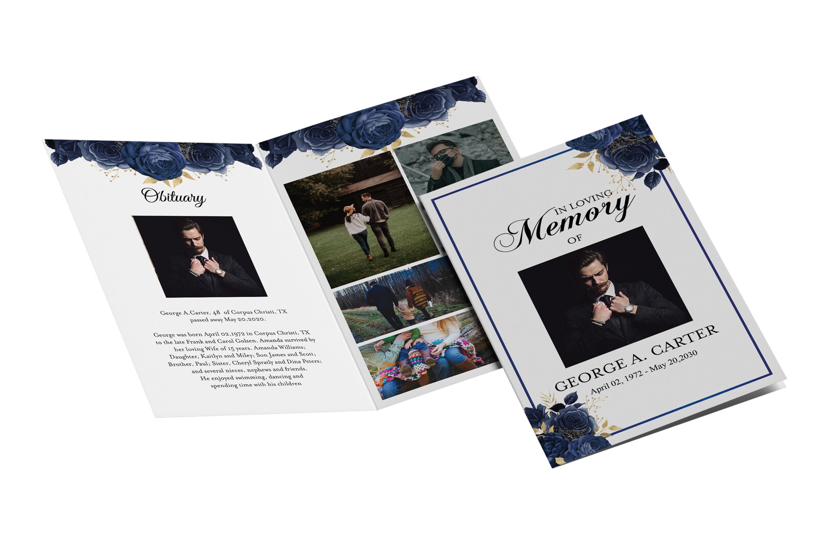 8 Page Obituary Template for Men Editable Navy Blue Rose Etsy 8 Page Obituary Template for Men Editable Navy Blue Rose Etsy