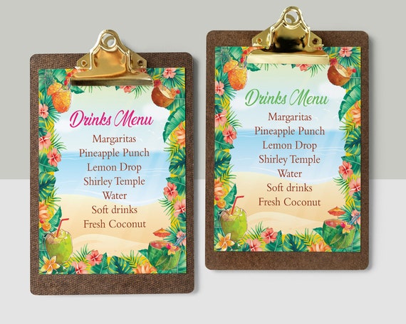 Editable Luau Drink Menu Sign Template, Hawaii Bar Menu Luau Party Decorations, Luau Birthday Party, Luau Bridal Shower, Luau Baby Shower Il_570xn