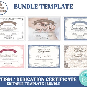 Editable Child Dedication Certificate Template BUNDLE, 6 Editable Baptism Certificate Templates, INSTANT DOWNLOAD