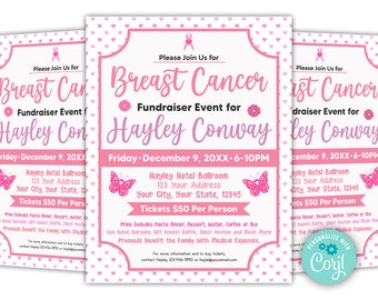 Editable Breast Cancer Fundraiser Flyer, DIY Pink Cancer Benefit Flyer Template, Pink Flyer Instant Download