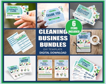 Cleaning Services Business BUNDLE! Commercial and Residential Cleaning Business Card, Flyer & Cleaning Checklist Template |Business Handout