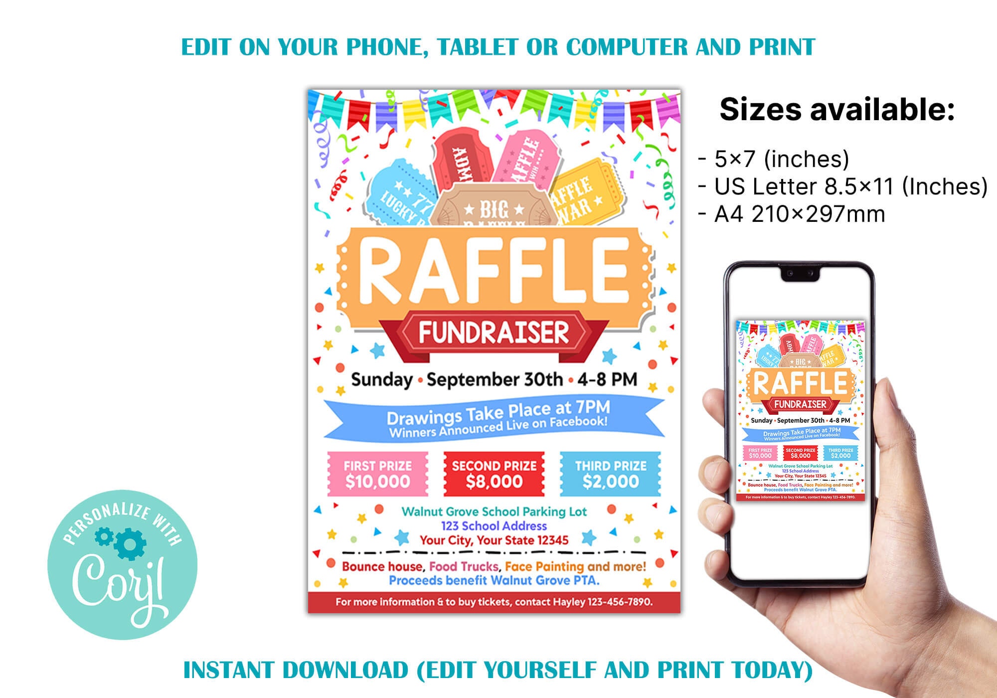 Pta Raffle Raffle Fundraiser Flyer Template, Charity Ticket Sales, School Event ...