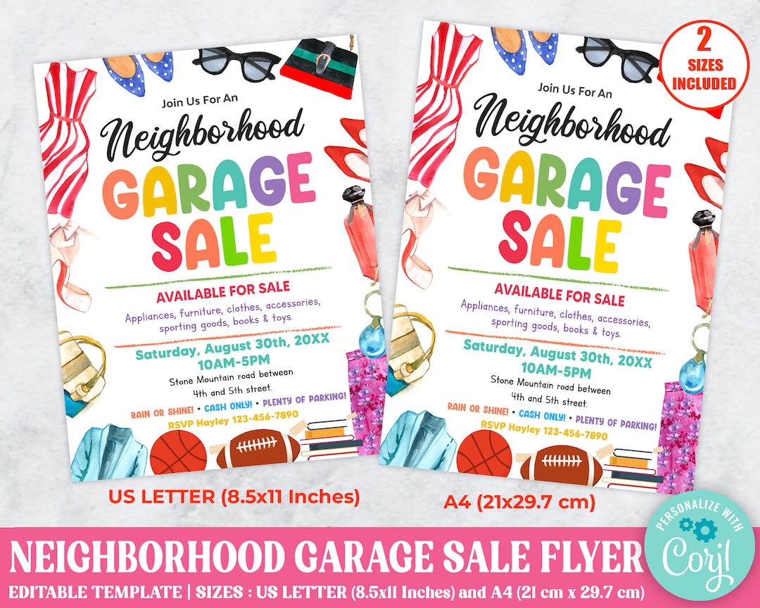 Garage Sale Flyer, Neighborhood Garage Sale Template, Community Yard