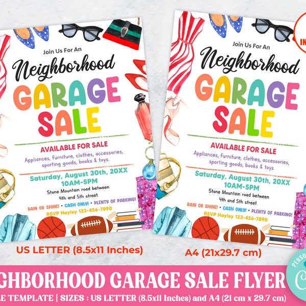 Garage Sale Flyer, Neighborhood Garage Sale Template, Community Yard Sale Flyer, Instant Download