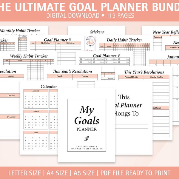Das ultimative Zielbuch /Goal Journal BUNDLE, beinhaltet einen Habit Planer und einen Undatierten Planer mit 2 BONUS! | Jahresplaner und Jahresplaner 2021 & Darüber hinaus!