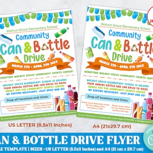 Editable  Can and Bottle Drive Fundraiser Flyer, PTO PTA Family School Flyer, School Church Recycling Fundraiser Event, Digital Printable