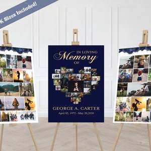 EDITABLE Funeral Poster Photo Display Set, Navy Blue In Loving Memory Poster, Funeral Photo Collage Display, Funeral Welcome Sign Set of 3