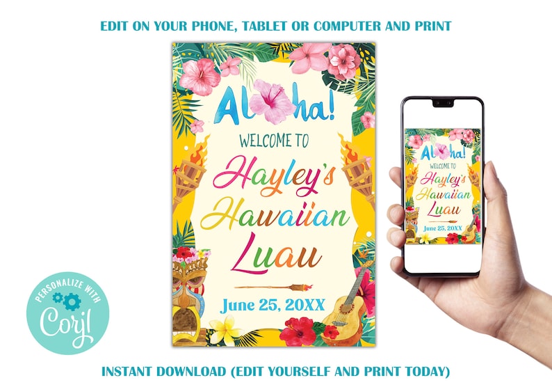 Editable Luau Party Welcome Sign Template Luau Party Signs - Etsy
