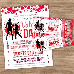 DIY Mother and Son Valentine's Day Dance Ticket and Flyer Bundle Editable Template | Valentine School Dance Invitation Ticket | Dance Event