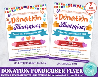 Editable Donation Fundraiser Flyer Template, PTA PTO Fundraiser Flyer,  Church School Flyer Printable, Digital Printable