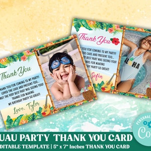 Editable Luau Thank You Card, Hawaiian Tropical Thank You Notes, Luau Party, Editable Luau Thank You with Photo, Luau Birthday