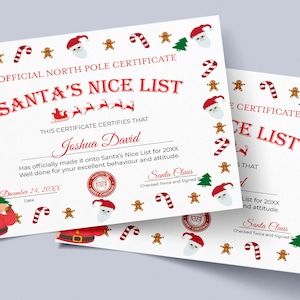 DIY Nice List Certificate From Santa, Red White Christmas Certificate Template, Editable Santa Certificate, Christmas Elf Letter