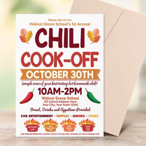 Editable Fall Chili Cookoff Fundraiser Flyer Template, PTA PTO School Church Fundraising Event Flyer, Chili Cook off Contest,