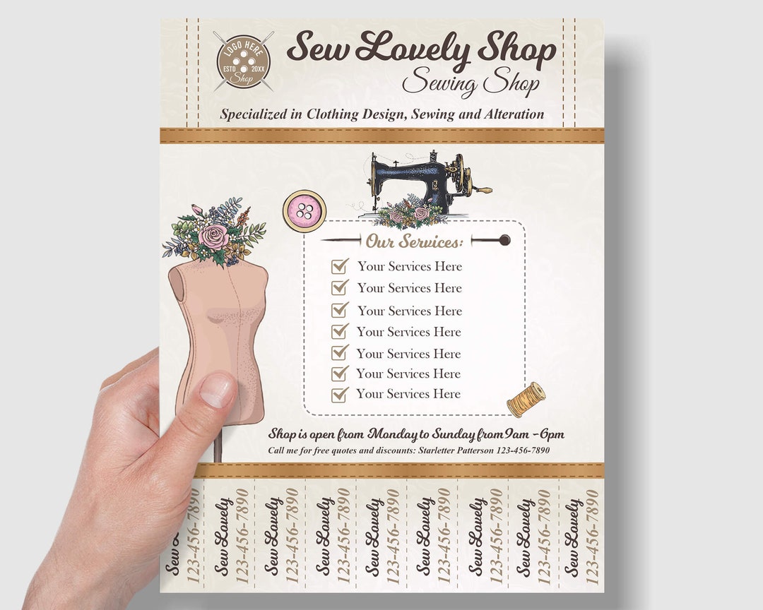 Editable Sewing Business Flyer Template With Tear-off Tabs | Tailor ...
