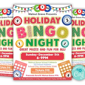 Editable Holiday Bingo Night Flyer Template, Christmas Family Game Night Invite, School Family Fundraiser Event, Game Invitation