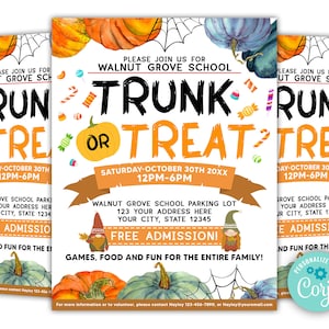 Editable Trunk or Treat Flyer, School Neighborhood Church Trunk or Treat Party Template, Trunk or Treat Invitation, Halloween Party Invite