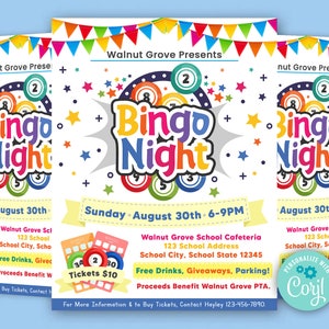 Editable Bingo Night Flyer Template, Family Game Night Invite, Printable PTA, PTO Flyer, School Family Fundraiser Event, Game Invitation