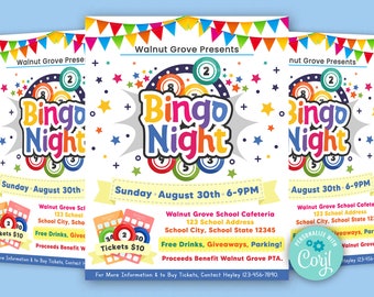 Editable Bingo Night Flyer Template, Family Game Night Invite, Printable PTA, PTO Flyer, School Family Fundraiser Event, Game Invitation
