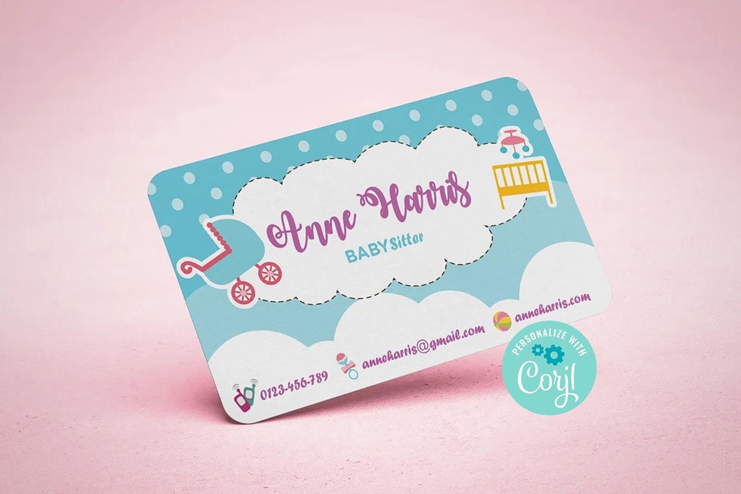 Catchy Babysitting Business Card Cute Babysitting Business Etsy