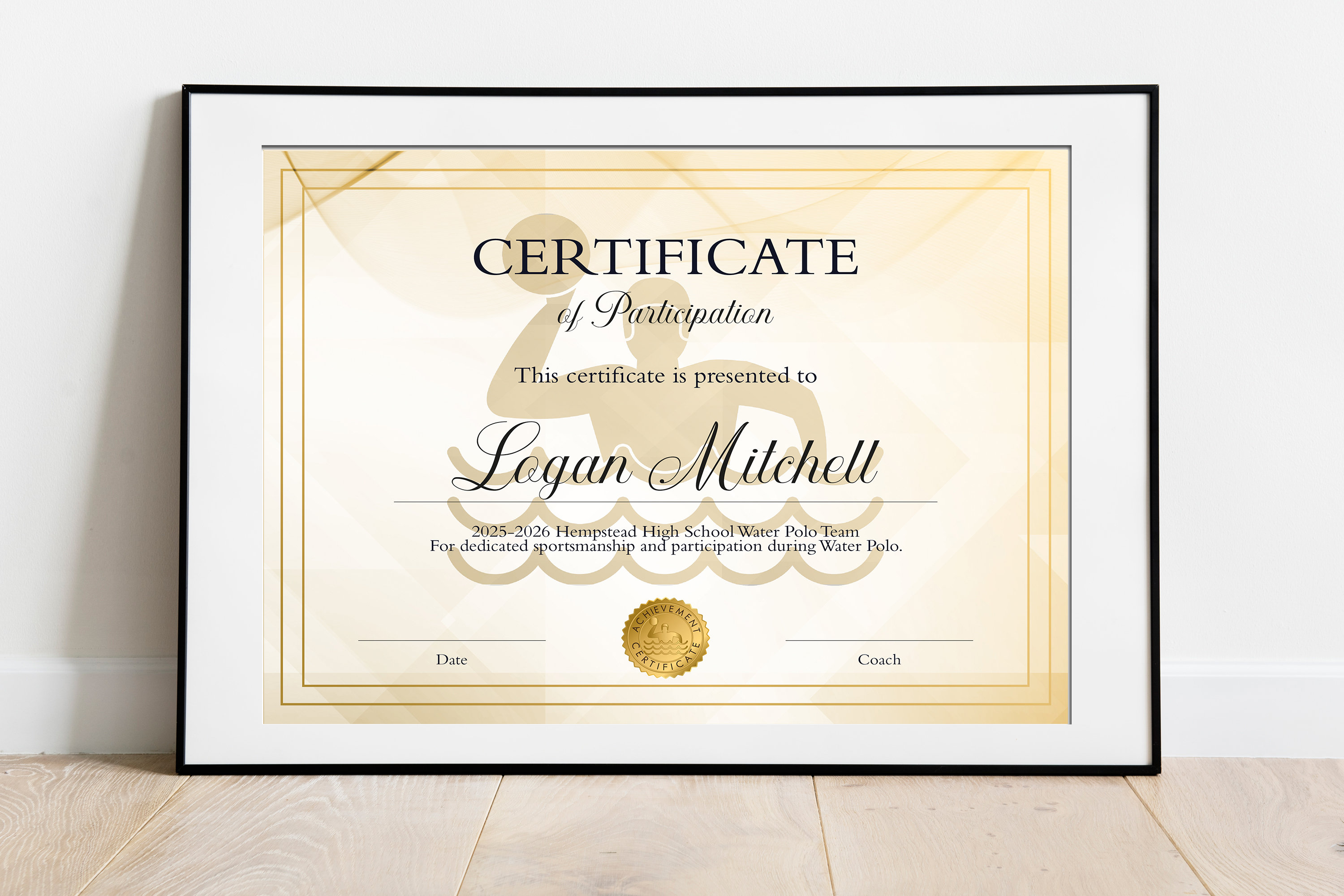 Editable Water Polo Certificate Template Water Polo - Etsy