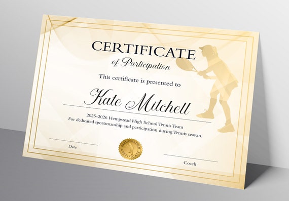 Editable Tennis Certificates for Girls, Minimalist Printable Tennis Award Il_570xn