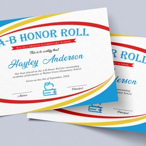 AB Honor Roll Certificate Editable, School Achievement Template, DIY Custom Award Certificate Template for Student