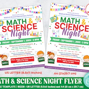 Editable Math and Science Night Flyer, PTO PTA School Flyer, Mathematics and Science School Fundraiser Template, Digital Printable