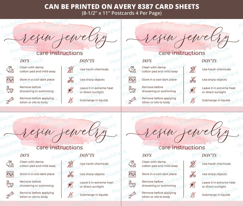 Printable PDF Resin Jewelry Care Card Resin Jewelry Care Etsy