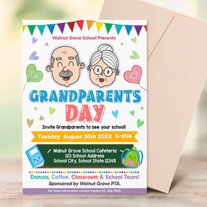 Grandparents Day Flyer Template, Printable PTA PTO Flyer School Fundraiser Poster Invitation, Family School Printable Invite