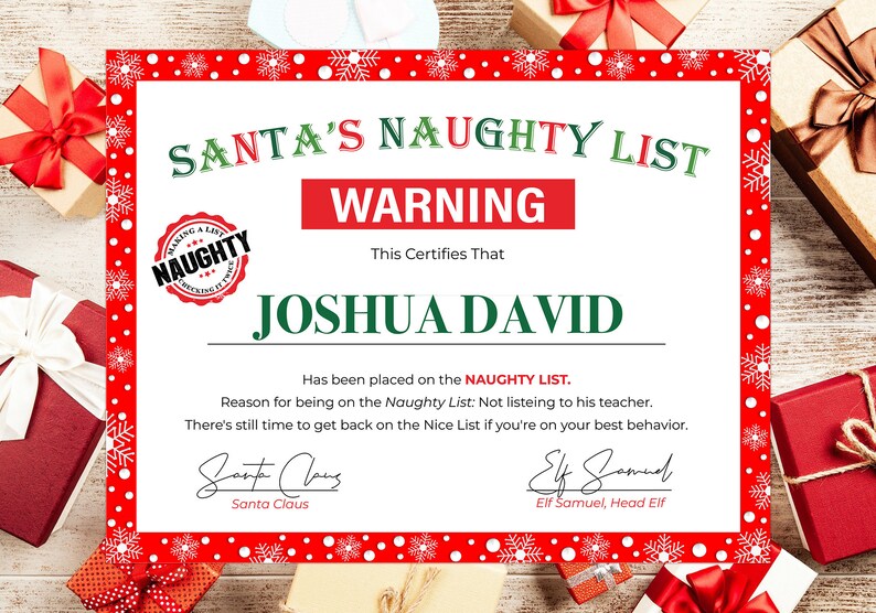 Printable Naughty List Warning Santa Naughty List - Etsy