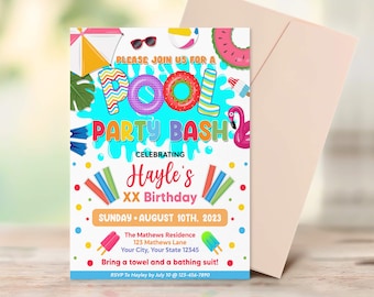 Editable Pool Party Birthday Invitation, Summer Party Invite, Summer Party Bash Invite, Summer Kids Pool Party, Instant Download