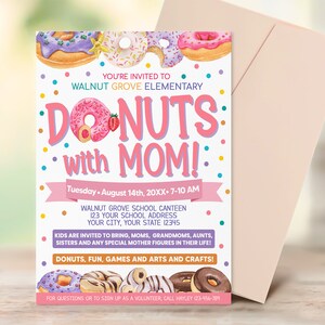 Editable Donuts With Mom Flyer, Church School, PTA PTA Flyer, Donuts With Parents Invitation Template
