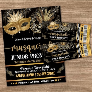 Masquerade Prom Flyer and Ticket Bundle, Editable Masquerade Ball Invitation Template, Masquerade Theme, Junior Prom, Senior Prom