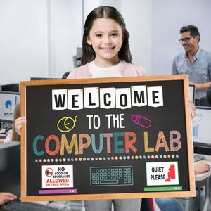 Printable Welcome To The Computer Lab Black, PDF School Computer Lab Decor, School Computer Lab Poster Decorations, Computer Lab Sign