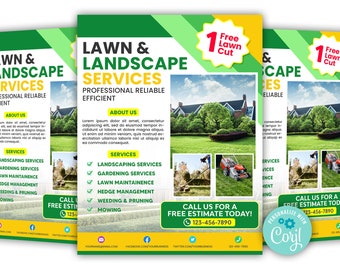 Lawn and Landscaping Flyer, Garden Care Flyer, Landscaping Lawn Care, Gardening, Mowing, Professional Small Business Marketing Flyer