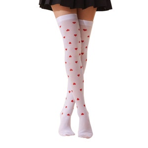 White Thigh High Socks With Cute Red Hearts Heart Pattern | Etsy
