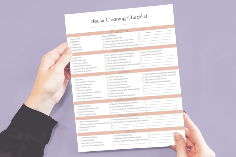 PRINTABLE Room by Room Home Cleaning Checklist, Complete Housekeeping ...